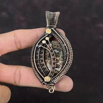 Подвеска из агата Turritella, обернутая медной проволокой, подвеска из драгоценного камня, ювелирные изделия из агата Turritella, подвеска ручной работы для подарка, ювелирные изделия из медной проволоки