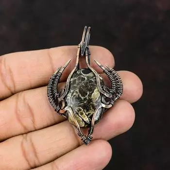 Подвеска из агата туррителла, подвеска из медной проволоки, ювелирное изделие ручной работы, подвеска из драгоценного камня, подарок для матери, ювелирное изделие из агата туррителла, подарок для нее