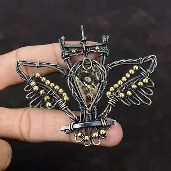 Подвеска из агата Turritella, подвеска из медной проволоки, подвеска из драгоценного камня, подвеска в виде совы, ювелирное изделие из медной проволоки ручной работы, стильный кулон в подарок для него