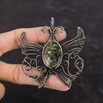 Подвеска из агата Turritella, подвеска из медной проволоки, подвеска из драгоценного камня, подвеска в виде бабочки, ручная работа, медные украшения, подарок для него, антикварный кулон