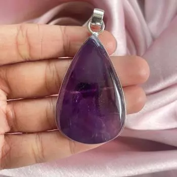 Подвеска из аметиста грушевидной огранки с серебряным ожерельем-цепочкой из стерлингового серебра 925 пробы