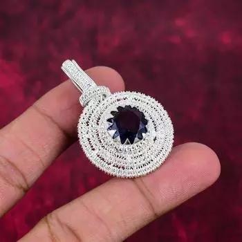 Подвеска из аметиста с драгоценными камнями, подвеска с проволочной обмоткой, подарок для женщин, подвеска ручной работы 1.88 Inches фиолетовый