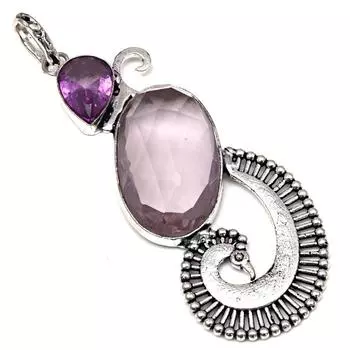 Подвеска из аметиста с огранкой «Кекер» из серебра ручной работы, ювелирное изделие 3 дюйма