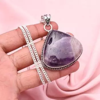 Подвеска из аметиста с серебряным ожерельем-цепочкой Подвеска из стерлингового серебра 925 пробы