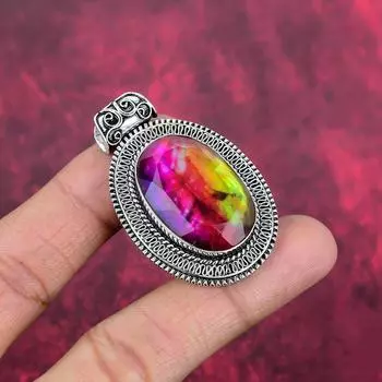 Подвеска из аммолита, драгоценный камень, ювелирные изделия ручной работы, кулон из цельного серебра 925 пробы, подарок жене, ювелирные изделия 2.00 Inches розовый