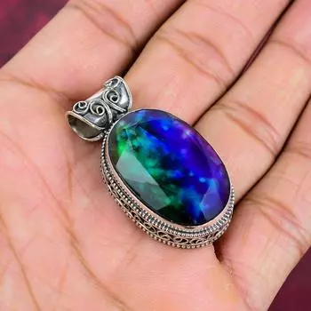 Подвеска из аммолита, драгоценный камень, ювелирные изделия ручной работы, кулон из цельного серебра 925 пробы, подарок жене, ювелирные изделия 1.69 Inches синий