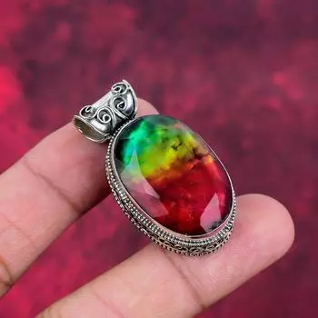 Подвеска из аммолита, драгоценный камень, ювелирные изделия ручной работы, кулон из цельного серебра 925 пробы, подарок жене, ювелирные изделия 1.65 Inches красный