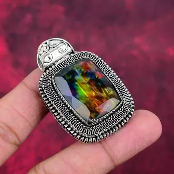 Подвеска из аммолита, драгоценный камень, ювелирные изделия ручной работы, кулон из цельного серебра 925 пробы, подарок жене, ювелирные изделия 2.16 Inches зелёный