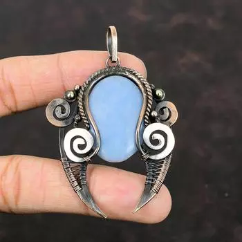 Подвеска из ангелита, подвеска из медной проволоки, стильный кулон, ювелирные изделия из ангелита, кулон ручной работы из настоящего драгоценного камня, подарок на помолвку, медные украшения