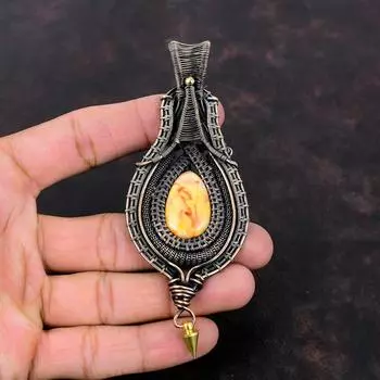 Подвеска из арахисового дерева и яшмы, медная проволока, кулон ручной работы, кулон с драгоценным камнем, медная проволока, ювелирное изделие, подарок для женщин, элегантный кулон на подарок