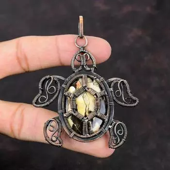 Подвеска из арахисового дерева, яшмы, драгоценного камня, медная проволочная обертка, подвеска в виде черепахи, медные ювелирные изделия, подарок на свадьбу, ювелирные изделия ручной работы в проволочной обертке