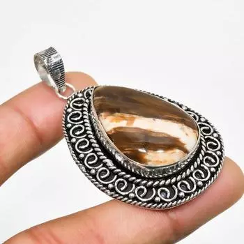 Подвеска из арахисового дерева, яшмы, драгоценного камня, посеребренная 925 пробы, 2,08 дюйма 2.08 коричневый