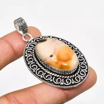 Подвеска из арахисового дерева, яшмы, драгоценного камня, посеребренная 925 пробы, 2,08 дюйма 2.08 коричневый