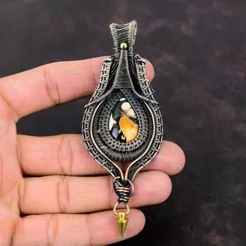 Подвеска из арахисового дерева, яшмы, медная проволочная обертка, ювелирные изделия ручной работы, подвеска из настоящего драгоценного камня, медные ювелирные изделия, подарок для женщин, антикварные подвески