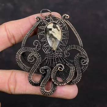 Подвеска из арахисового дерева, яшмы, медная проволока, обернутая подвеска, ювелирные изделия из драгоценных камней, подвеска в виде осьминога, медная проволока, ювелирный подарок для мамы, кулон ручной работы