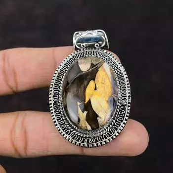 Подвеска из арахисового дерева с яшмой, подвеска из стерлингового серебра 925 пробы, подвеска ручной работы, винтажная подвеска из арахисового дерева, яшма, драгоценный камень, ювелирные изделия, подарок на годовщину