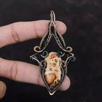 Подвеска из астероидной яшмы, обернутая медной проволокой, подвеска ручной работы, свадебные украшения, очень красивая подвеска из драгоценных камней, обернутая проволокой, украшения для подарка