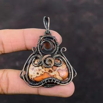 Подвеска из астероидной яшмы, подвеска из медной проволоки, антикварная бижутерия, подвеска ручной работы, подвеска из натурального драгоценного камня, подвеска из проволоки, подарок для нее