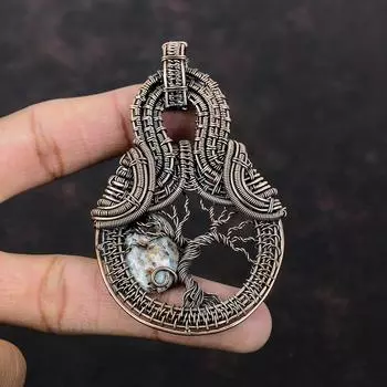 Подвеска из астрофиллита «Дерево жизни», обернутая медной проволокой, подвеска из драгоценного камня, медные украшения, подвеска ручной работы, обернутая проволокой, подарок для матери