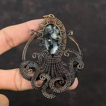 Подвеска из астрофиллита, медная проволочная обертка, настоящие драгоценные камни, подвеска в виде осьминога, проволочная бижутерия, медные украшения ручной работы, подарок для него