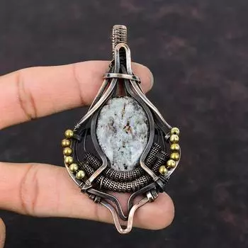 Подвеска из астрофиллита, обернутая медной проволокой, подвеска из драгоценного камня, астрофиллит, ювелирные изделия ручной работы, обернутая медной проволокой, подарок для мамы