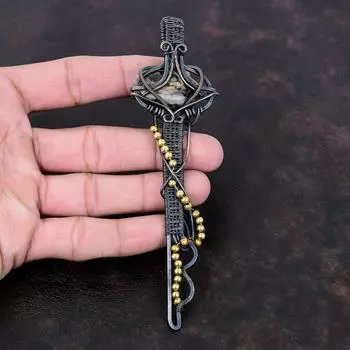 Подвеска из астрофиллита, обернутая медной проволокой, подвеска из астрофиллита, подвеска-ключ, подвеска из драгоценного камня ручной работы, медная бижутерия, подарок для женщин