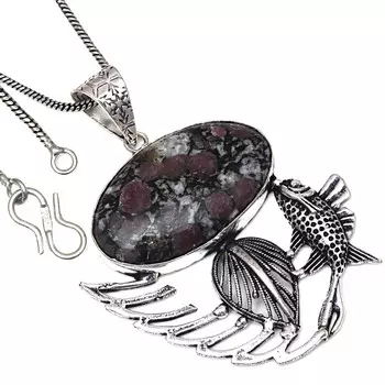 Подвеска из эвдиалита, драгоценный камень, подарок ручной работы для нее, старинные серебряные украшения 2,25 дюйма