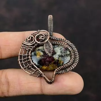 Подвеска из эвдиалитовой меди, подвеска в виде проволоки, ручная работа, уникальный дизайн медных украшений, подвеска из драгоценных камней, подвеска в виде проволоки, подарок для нее