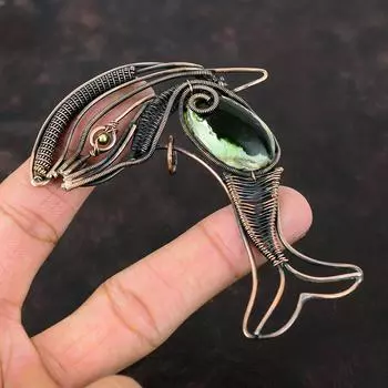 Подвеска из австралийского хромированного халцедона, подвеска из медной проволоки, уникальная подвеска в виде рыбы, подвеска ручной работы из драгоценных камней, медные ювелирные изделия, подарок для женщин
