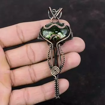 Подвеска из австралийского хромированного халцедона, подвеска из медной проволоки с драгоценным камнем, подвеска ручной работы, уникальный медный дизайн, ювелирное украшение в подарок на годовщину