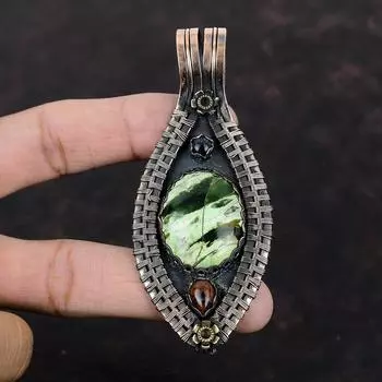 Подвеска из австралийского хромированного халцедона, подвеска из медной проволоки, ювелирное изделие ручной работы, подвеска из красного дерева, обсидиана и синего солнечного камня, ювелирное изделие из драгоценных камней