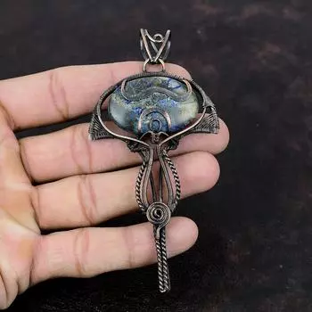 Подвеска из азурита и малахита, подвеска из медной проволоки, стильная подвеска, драгоценный камень, медная подвеска, ювелирное изделие ручной работы, свадебный подарок