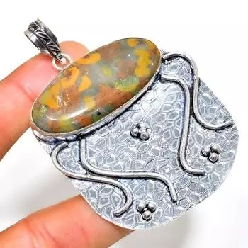 Подвеска из бамбуковой яшмы с посеребрением 925 пробы, ручная работа, 2,65 дюйма 2.65 коричневый