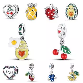 Подвеска из белой меди с серебряным покрытием 925 пробы с изображением фруктов в виде авокадо и вишни, браслет из бусин своими руками, подарок