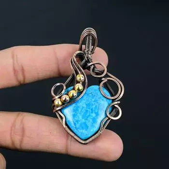 Подвеска из бирюзового драгоценного камня ручной работы из чистой медной проволоки на День памяти 2.56 Inches синий