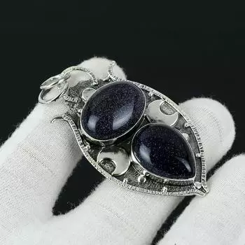 Подвеска из блестящего драгоценного камня Sunstone, исцеляющая подвеска, подвеска из стерлингового серебра 925 пробы, подвеска с двойным драгоценным камнем, подвеска из натуральных ювелирных изделий для подарка 2.55 чёрный