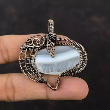 Подвеска из ботсванского агата и меди, обернутая медной проволокой, подвеска из настоящего драгоценного камня, обернутая проволокой, изящный подарок для него