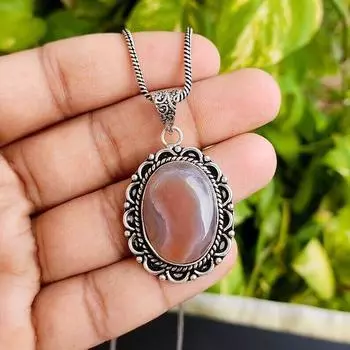 Подвеска из ботсванского агата с посеребренной цепочкой, подвеска из черного агата