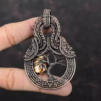 Подвеска из боксита «Дерево жизни», обернутая медной проволокой, ювелирное изделие, драгоценный камень, кулон ручной работы, обернутая медной проволокой, подарок для матери, дизайнерские ювелирные изделия