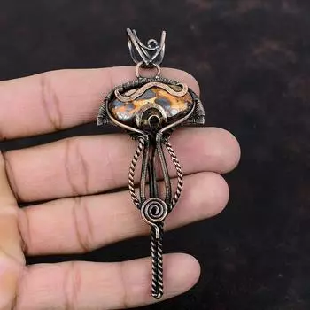 Подвеска из боксита, подвеска из медной проволоки, ювелирное изделие из боксита, кулон ручной работы, уникальный дизайн из меди, подвеска из драгоценного камня, подарок на годовщину