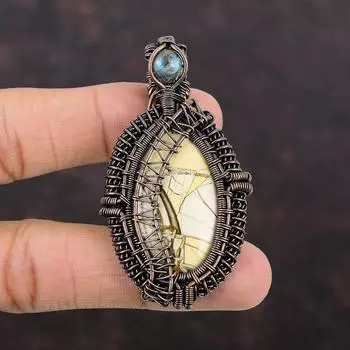 Подвеска из брекчиево-мукаита, медная проволока, кулон, драгоценный камень, медные украшения, лабрадорит, кулон, подарок для нее, ювелирные изделия ручной работы из проволочной обмотки