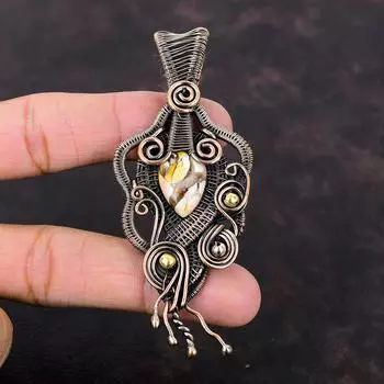 Подвеска из брекчиево-мукаита, медная проволока, кулон, медные украшения ручной работы, кулон с драгоценным камнем, подарок для женщин, замечательные ювелирные изделия из проволочной обмотки