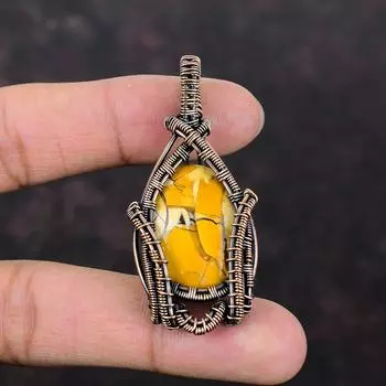 Подвеска из брекчиево-мукаита, медная проволока, обернутая подвеска, дизайнерские украшения ручной работы, подвеска из натурального драгоценного камня, медная проволока, ювелирный подарок для него