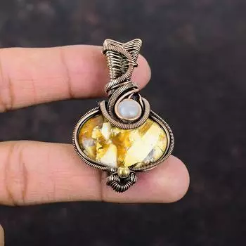 Подвеска из брекчиево-мукаита, медная проволока, обернутая подвеска, подвеска из натурального драгоценного камня, подвеска из лунного камня, медные украшения ручной работы, подарок на годовщину