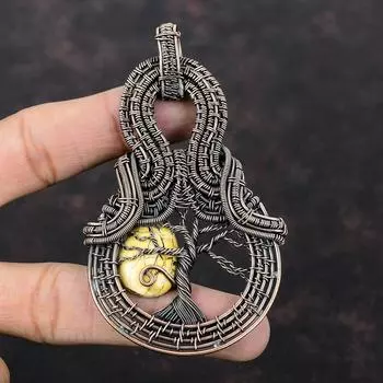 Подвеска из брекчиированного мукаита «Дерево жизни», подвеска из медной проволоки, ювелирное изделие ручной работы, подвеска из драгоценного камня, подарок для мамы, красивые медные украшения