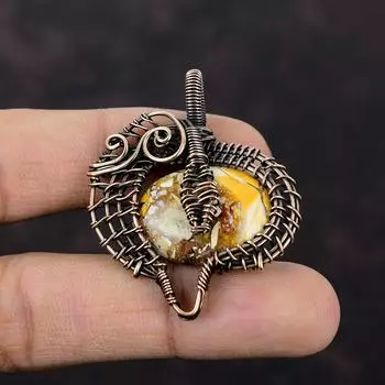 Подвеска из брекчиированного мукаита, обернутая медной проволокой, оригинальный драгоценный камень, ювелирное изделие последнего дизайна, кулон ручной работы из меди, подарок для мамы