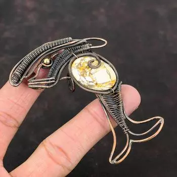 Подвеска из брекчиированного мукаита, обернутая медной проволокой, подвеска из драгоценного камня, ювелирное изделие ручной работы, подвеска в виде рыбы, подвеска из медной проволоки, подарок на годовщину