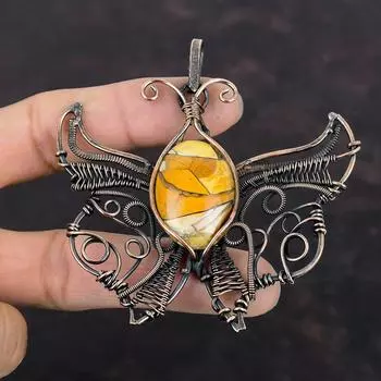 Подвеска из брекчиированного мукаита, обернутая медной проволокой, подлинная драгоценная бижутерия, ручная работа, подвеска в виде бабочки, медные украшения, подарки для матери