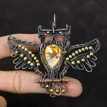 Подвеска из брекчиированного мукаита, подвеска из медной проволоки, подвеска в виде совы, ювелирное украшение из драгоценных камней, подвеска ручной работы, красивое медное ювелирное украшение, свадебный подарок