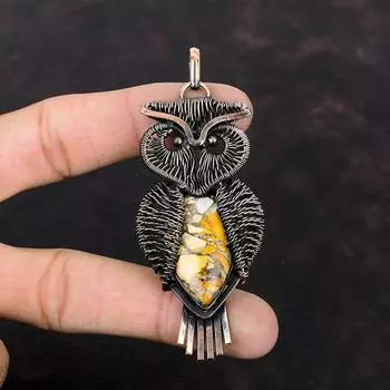 Подвеска из брекчированного мукаита, медная проволока, кулон, кулон ручной работы, медные украшения, дизайн совы, кулон, подарок для друга, кулон с драгоценным камнем